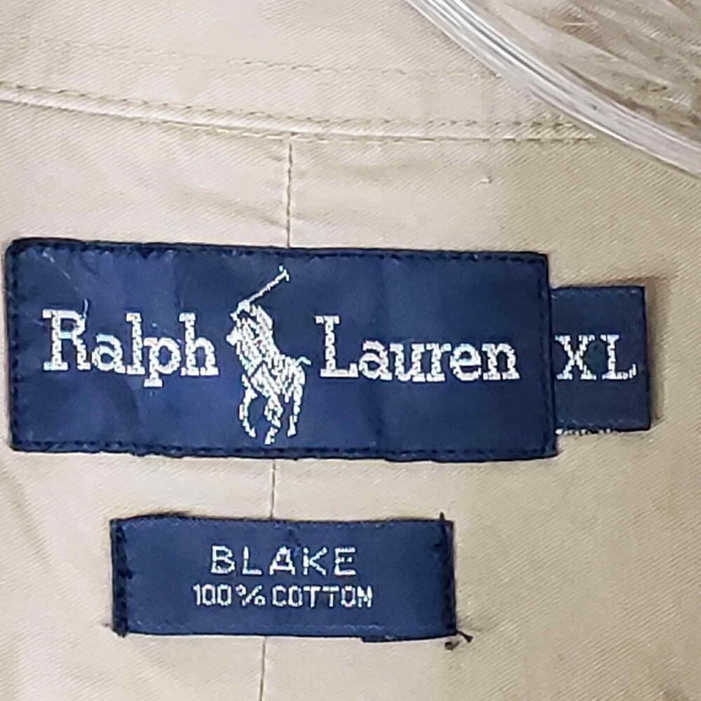 Polo Ralph Lauren Shirt Oxford Mens Size XL Solid Tan Khaki Blake LS Button Down - Picture 6 of 9